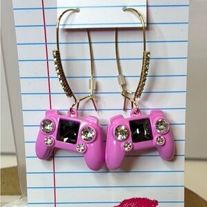 Betsey Johnson Pink and Gold Game Controller Dangle Earrings